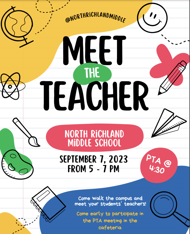  Join us for our annual Meet the Teacher night on September 7th from 5 - 7.  Bring the whole family 